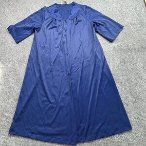 VTG Vassarette Robe Womens‎ M Blue Button-Up Nightgown Embroidered Collar USA